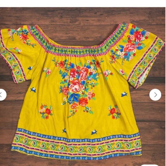 Flying Tomato Yellow Bright Floral Peasant Blouse - Picture 5 of 12